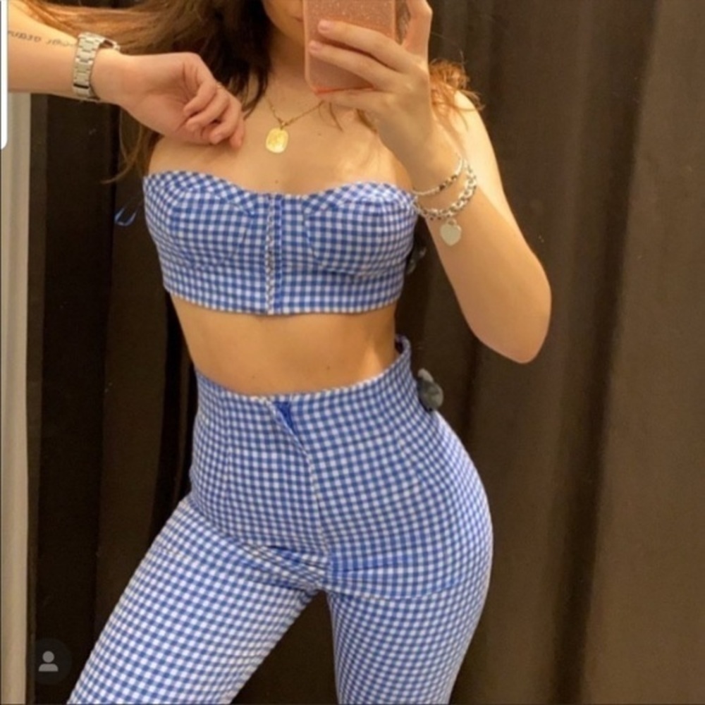 ZARA GINGHAM HIGH WAIST PANTS